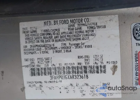 2010 Ford Fusion Sel из США, поврежденный, VIN 3FAHP0JGXAR323618